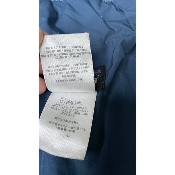 PATAGONIA BLUE DOWN FILL HOODED PUFFER PUFFY KIDS JACKET 3T QUILT ELBOW PATCH - Picture 5 of 12